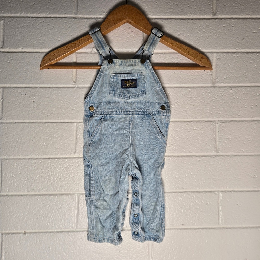Vtg 90s OshKosh Baby B'gosh Unisex Overalls Blue Denim Light Wash Vestbak 12M